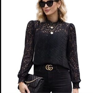 Adiva Black Lace Long Sleeve Blouse